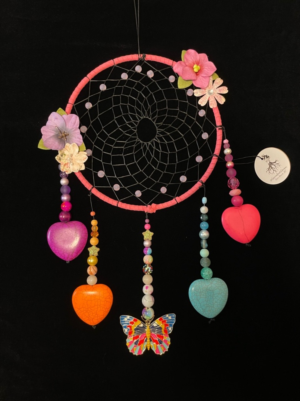 Colorful Heart & Butterfly Dreamcatcher - Pink Hoop